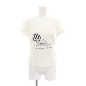 アルマーニ ジーンズ ARMANI JEANS 2004年製 SUMMER VACATION Tシャツ カットソー カットソー 半袖 Uネック I38 白 ホワイト /MF ■GY18 レ