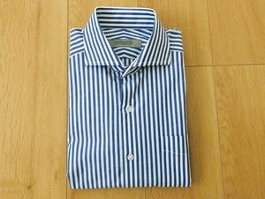 【美品】SIMPLICITE＊ストライプホリゾンカラーワイシャツ＊白×紺＊M