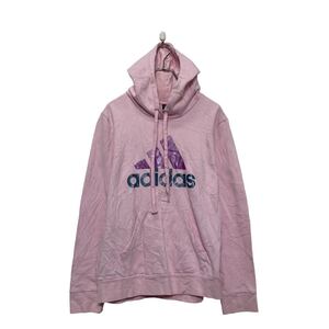 adidas プリント スウェット パーカー アディダス L ピンク 裏起毛 古着卸 アメリカ仕入 a606-6731