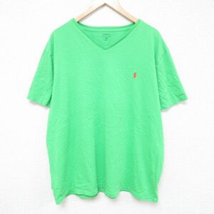 XL/古着 ラルフローレン Ralph Lauren 半袖 ブランド Tシャツ メンズ ワンポイントロゴ 大きいサイズ コットン Vネック 黄緑 24may07 中古