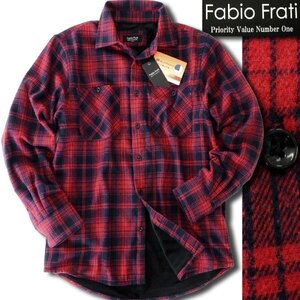 新品 24AW ファビオフラーティ 裏ベロア フランネル シャツ ジャケット L 赤紺 【FF8W-B481_RE】 FABIO FRATI 秋冬 ブルゾン ネルシャツ