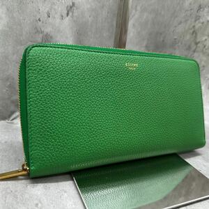 未使用級● CELINE セリーヌ 長財布 ラウンドファスナー グリーン ブラック レディース レザー 本革