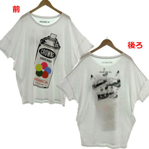 ロデオクラウンズワイドボウル RODEO CROWNS WIDE BOWL RCWB Tシャツ ビッグT チュニック丈 半袖 プリント コットン ホワイト 白 F