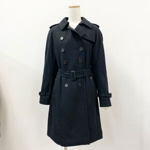 Nl16 Aquascutum アクアスキュータム トレンチコート 長袖ロングアウター ウエストベルト◎ ブラック系 10 Lサイズ相当 レディース 女性服