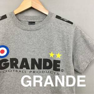 グランデ GRAND サッカー 半袖 Tシャツ 丸首 トップス プリント バックプリント 綿100% プルオーバー 男性用 グレー メンズ Sサイズ ∬▲