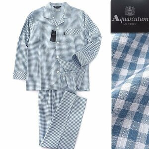 新品 アクアスキュータム リネンライク スラブ セットアップ パジャマ M 薄青 白 【J52163】 Aquascutum メンズ 春夏 サマー 盛夏