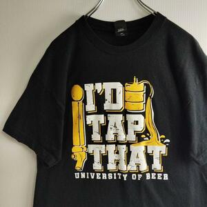 ヘインズ Tシャツ UNIVERSITY OF BEER ブラック メンズL