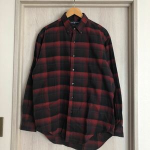 (k) 90s 90年代 RalphLauren ラルフローレン MARLOWE オンブレ シャドーチェック 長袖シャツ 黒赤 サイズM ボタンダウン 