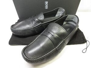 HH【ヒューゴボス HUGO BOSS】 シボ革 コインローファー シューズ 紳士靴 (メンズ) size9.5 ブラック □15MZA6004□