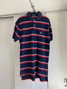 POLO Ralph Lauren ポロシャツ 半袖 M ネイビー レッド ホワイト ボーダー 紺 赤 白 ロゴ 刺繍 シャツ トップス ポロラルフローレン