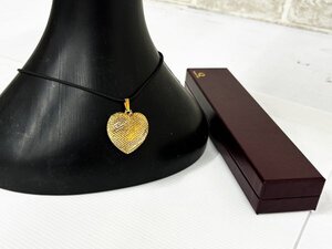 ペンダント ネックレス メッシュ ハート 大きい 14K イエローゴールド ジュエリー/ゴールド/首周り42cm/訳有/1円スタート/AY