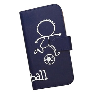 iPhone7 plus/iPhone8 plus　スマホケース 手帳型 フットボール サッカー 蹴球 スポーツ モノトーン 棒人間 ネイビー