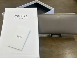 june-142/【鑑定済】CELINE(セリーヌ) 長財布 ラウンドファスナー長財布 小物 グレインドカーフスキン グレー灰 ゴールド金具 レディース