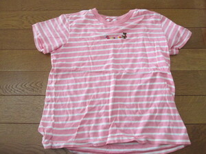 130　miki HOUSEミキハウス　半袖　ピンクボーダーのTシャツ