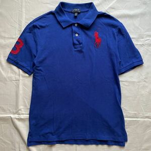 美品！POLO RALPH LAUREN ラルフローレン ポロシャツ ビッグポニー 半袖 ブルー ロゴ刺繍 現行タグ L メンズ 1円