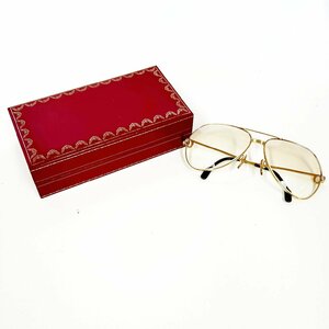 【1円スタート】【箱付き】Cartier カルティエ 62□14 140 サントス ティアドロップ ゴールド 度入り メガネ サングラス 333684