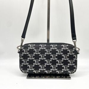 ◎超美品/現行ロゴ◎ CELINE セリーヌ ショルダーバッグ HORIZONTAL POUCH ホリゾンタル ポーチ トリオンフ マカダム ブラック 黒 PVC 本革