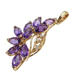 【K18】 美品 アメジスト ダイヤモンド ペンダントトップ イエローゴールド 18金 ダイヤ amethyst pendent charm 【ネコポスOK】◇J