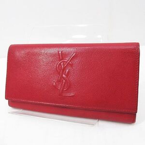 イヴサンローラン YVES SAINT LAURENT 長財布 ロゴ レッド 赤 レザー レディース