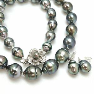 ◆南洋黒蝶真珠ネックレス&K14 ピアス◆J 約52.3g 約42.0cm pearl パール jewelry necklace ジュエリー EA5/EB0