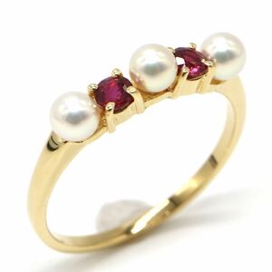 MIKIMOTO(ミキモト)美品!!◆K18 天然ルビー/アコヤ本真珠リング◆S 約1.8g 約11号パール pearl ruby jewelry ring 指輪 EA7/EA7