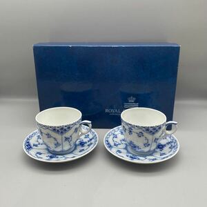 レア【送料無料】ROYAL COPENHAGEN/正規品/新品未使用/ブルーフルーテッド/ハーフレース/カップ＆ソーサー/２客セット/C&S(855)