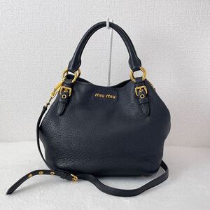 1円 ◆ miumiu ミュウミュウ 2way ハンドバッグ ショルダーバッグ マドラス ヴァッテロフェニックス レザー 黒 ブラック系 斜め掛け