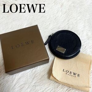 美品 LOEWE ロエベ アナグラム レザー 丸型 型押し コインケース 黒