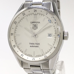 TAG HEUER カレラ ツインタイム デイト メンズ 腕時計 GMT 自動巻き SS ホワイト文字盤 WV2116