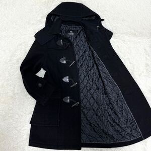 1円【美品】バーバリーブラックレーベル BURBERRY BLACK LABEL ダッフルコート キルティング ノバチェック ウール フード付 黒 ブラック L