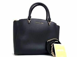 1円 ■極美品■ MICHAEL KORS マイケルコース レザー 2WAY ハンドバッグ ショルダー クロスボディ 斜め掛けかばん ブラック系 AY5935