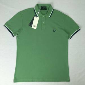 【新品】FRED PERRY フレッドペリー ポロシャツ 3016/2009 イタリア製 STRETCH & SLIM FIT サイズ46 鹿の子 グリーン 半袖シャツ