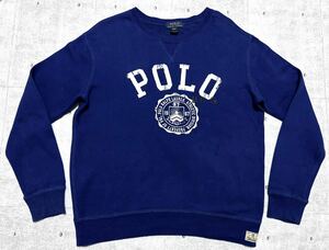 ポロ ラルフローレン 前V ガゼット スウェット トレーナー ビッグロゴ　　デカロゴ ヴィンテージ加工プリント POLO RALPH LAUREN 柳7921