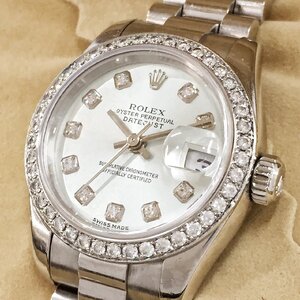 稼働品!!希少!!PT無垢!!ROLEX/ロレックス 179136Gダイヤモンドベゼル・10Pダイヤ レディース 自動巻き ウォッチ