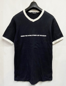 サイズF◆初期 希少 UNDERCOVER アンダーカバー ”UNDER THE PAVING STONES LIES THE BEACH” VネックTシャツ 黒 裏原ビンテージ