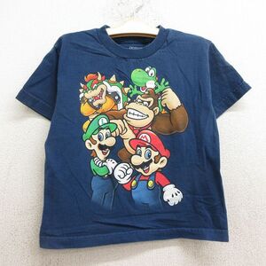 古着 半袖 Tシャツ キッズ ボーイズ 子供服 ニンテンドー スーパーマリオ ルイージ ヨッシー コットン クルーネック 紺 ネイビー 24aug26