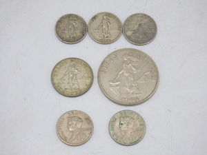h4E087Z- アメリカ領 フィリピン 1938年 10センタボ 銀貨他/1944年 D刻印 20センタボ銀貨/50センタボ/10センティモ まとめて計7枚