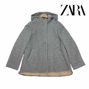 10T147☆ ZARA BASIC ザラベーシック ウール フーディー ハーフコート ポンチョ ジャケット アウター 秋冬 S相当