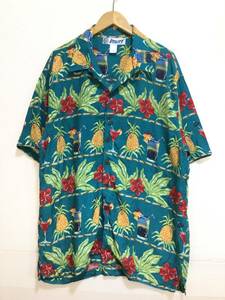 UTILTY アロハシャツ ハワイアン レーヨン半袖開襟シャツ メンズL 大きめ 良品綺麗