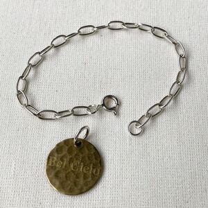 VINTAGE CHAIN BRACELET SILVER 925 / KC,S LEATHER BRACELET / BRASS ROUND TOP