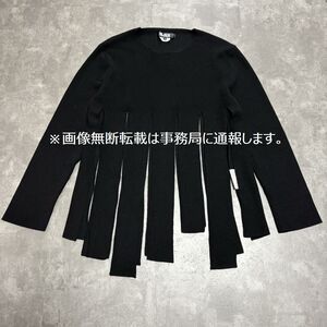 2019AW BLACK COMME des GARCONS ブラック コムデギャルソン☆短冊 ウール ニット/サイズL 黒