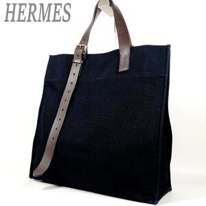 1円 エルメス HERMES トートバッグ ハンドバッグ エトリヴィエール ネイビー レディース メンズ A4収納可 多用途 シンプル 通勤 お出掛け