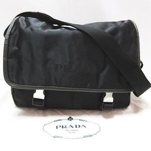 PRADA プラダ ナイロン×レザー メッセンジャーバッグ ショルダーバッグ 斜め掛け 三角ロゴ ブラック 黒 メンズ レディース