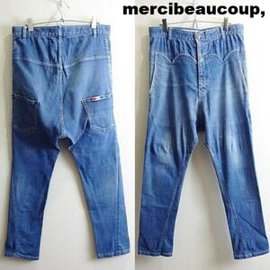 即決★ 送料無★ メルシーボークー　サルエルデニムパンツ　W81cm　強ストレッチ　スリムテーパード　明青　Sz.3　mercibeaucoup　H070