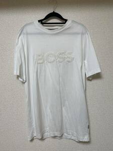 【美品】テリークロスBOSSロゴ コットンジャージー レギュラーフィット Tシャツ 白 カットソー 半袖
