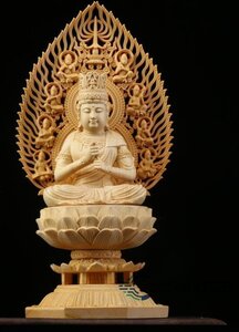 上品/総檜材　仏教工芸品　木彫仏教　精密彫刻　仏師で仕上げ品 大日如来座像