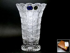 【侍】BOHEMIA GLASS ボヘミアグラス 高品質クリスタルガラス ハンドカット 高さ 20.5㎝ フラワーベース花瓶 花入れ 箱付 20+216