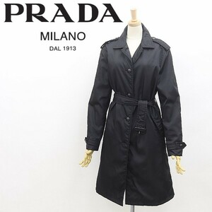 国内正規品●PRADA プラダ 中綿入り ナイロン ベルト付き トレンチ コート 黒 ブラック 38