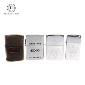 1円スタート オイルライター 4点セット ZIPPO ジッポー U.S.AMERICA KINGDOM OF HAWAII COAT OF ARMS等 シルバー 喫煙具 着火未確認