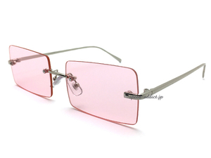 FLAT LENS SQUARE SUNGLASS SILVER × PINK/フラットレンズ四角スクエアサングラス流行トレンドコーディネートスタイルファッショナブル